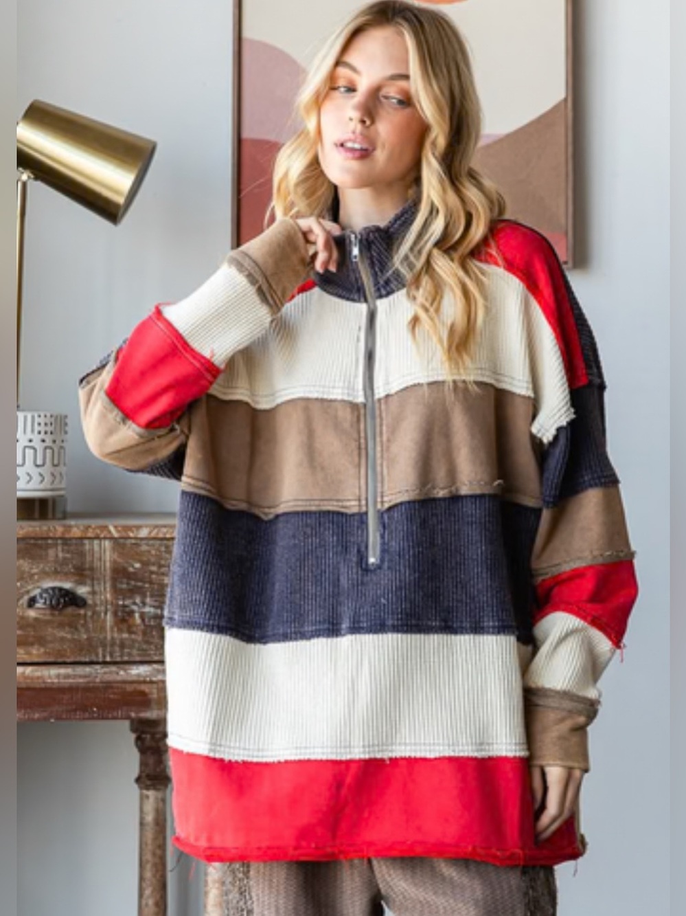 Oli & Hali Color Block Mixed Fabric Pullover